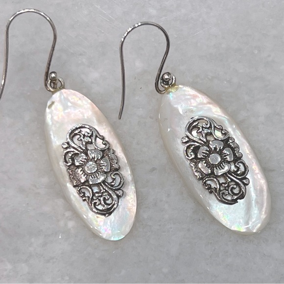 Mother Of Pearl Sterling Silver Dangle Earrings - Picture 3 of 10